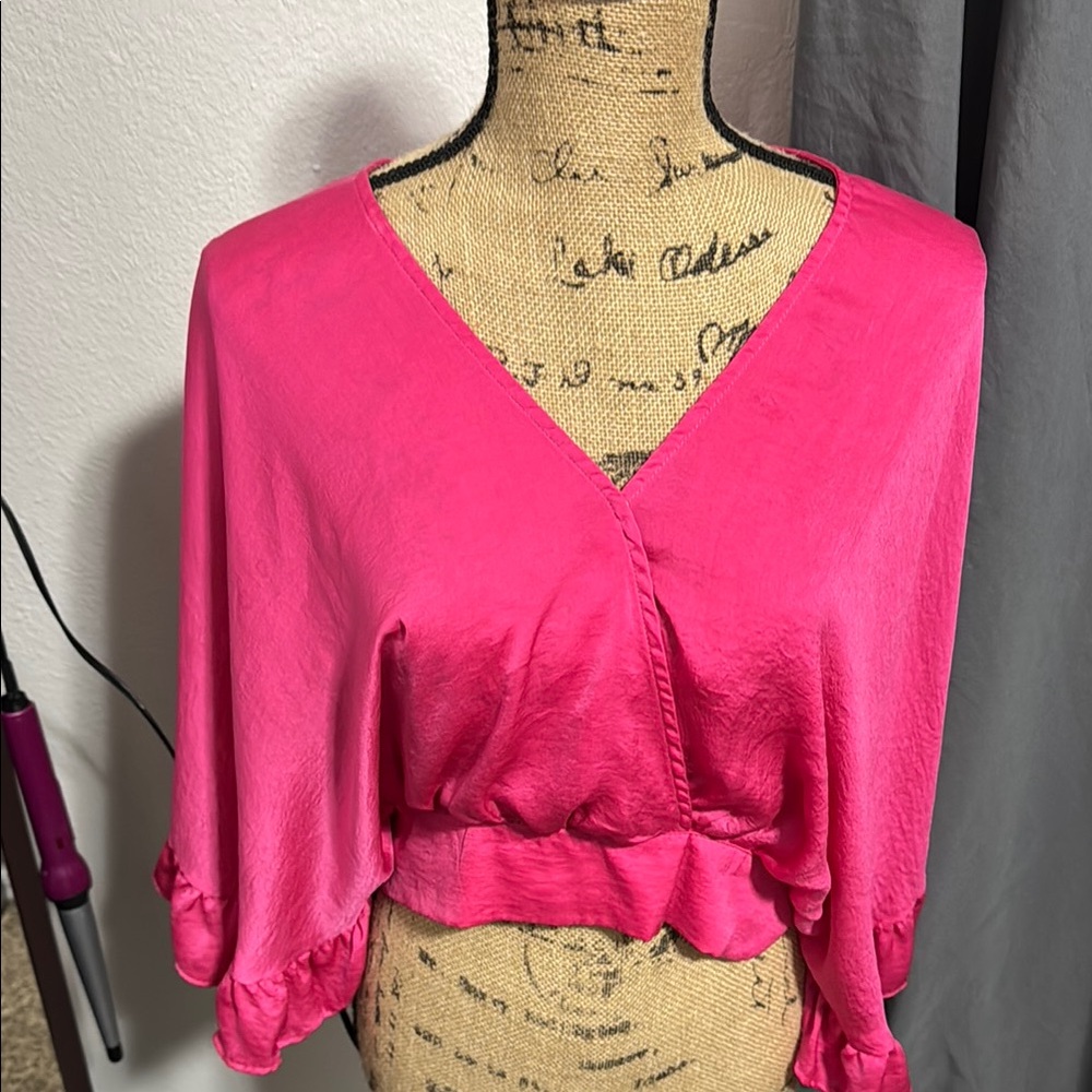 Pink Ruffled Crop Blouse